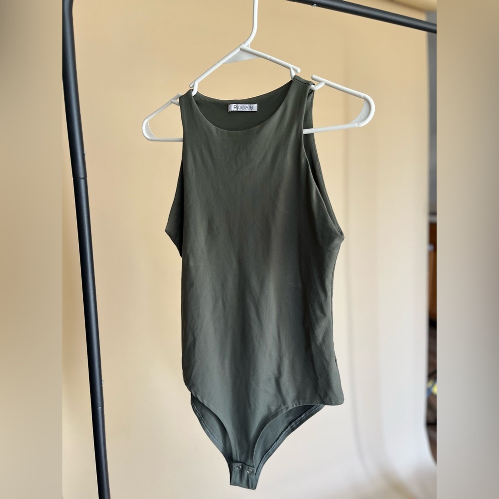 Reoria medium sage green racer back bodysuit